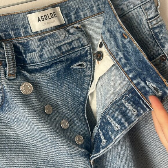 Agolde criss cross jean shorts size 23 revolve aritzia button fly long jorts - Picture 7 of 9